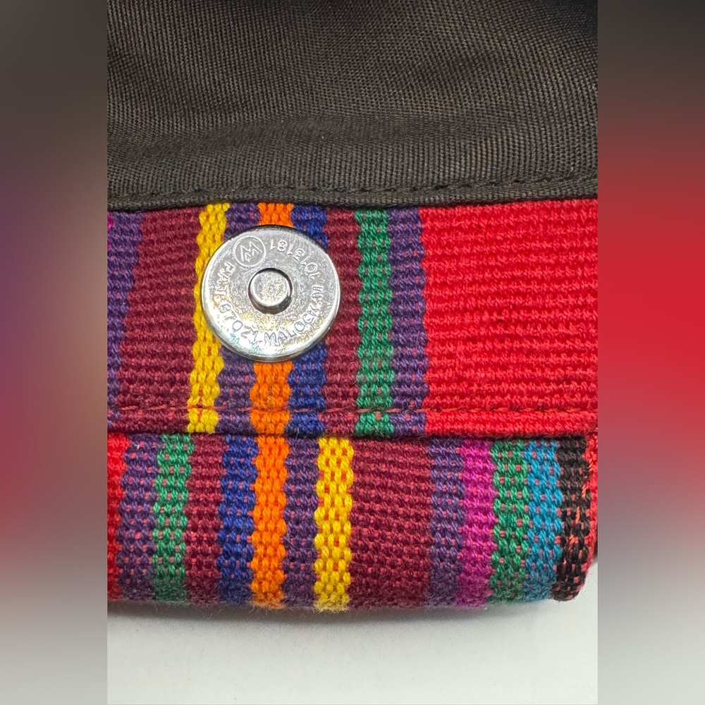 Fossil red multicolor woven handbag with wooden ring handles might missing strap - Picture 4 of 10